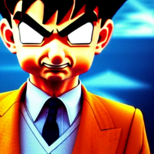 Prompt: mr. bean as goku from dragonball z. movie still. cinematic lighting.