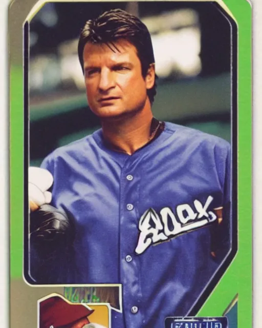 Image similar to futuristic nft baseball card of nathan fillion, full - view