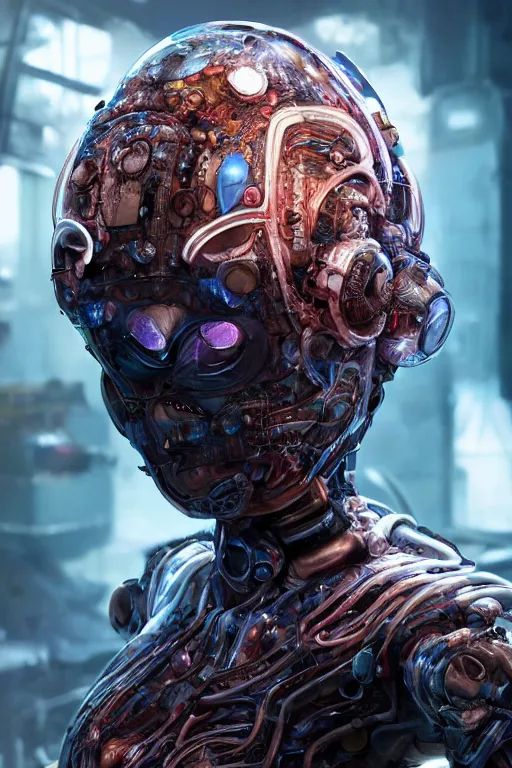Image similar to a girl in a closed helmet in a alive biopunk costume consisting of swollen muscles, tendons, bones joints, protruding pistons. masterpiece 4k digital design by Guillermo del Toro, award winning, Artstation, Guillermo del Toro aesthetic, black background, intricate details, realistic, hyperdetailed, 8k resolution