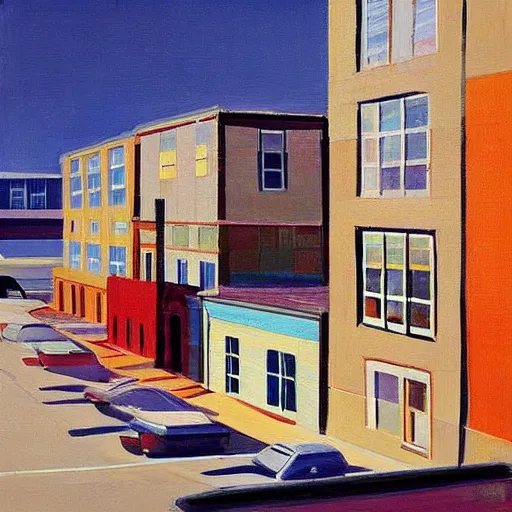 Image similar to “Wayne thiebaud painting of streets and houses”