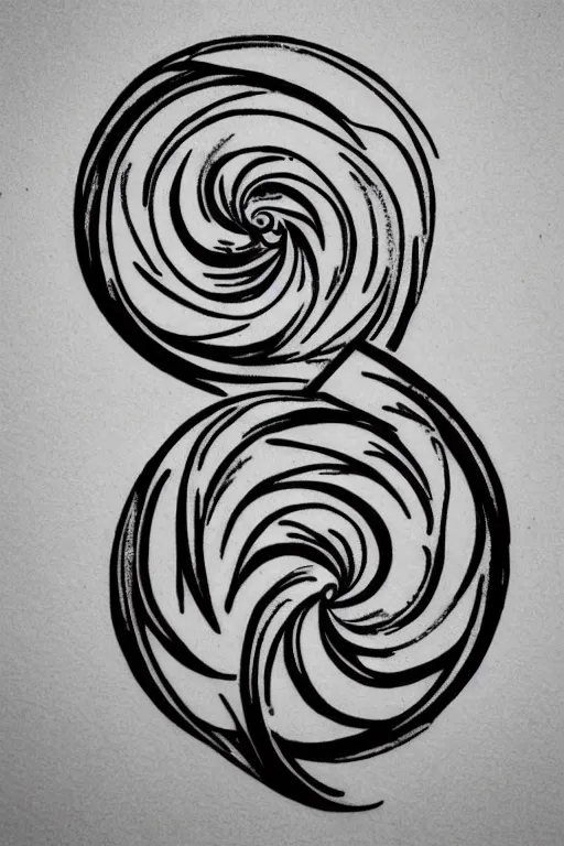 Image similar to a simple tattoo design of flying birds in a 8 shape spiral, black ink, logo