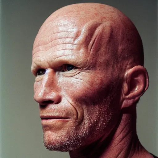 Image similar to Paper maché portrait of Ed Harris, studio lighting, F 1.4 Kodak Portra