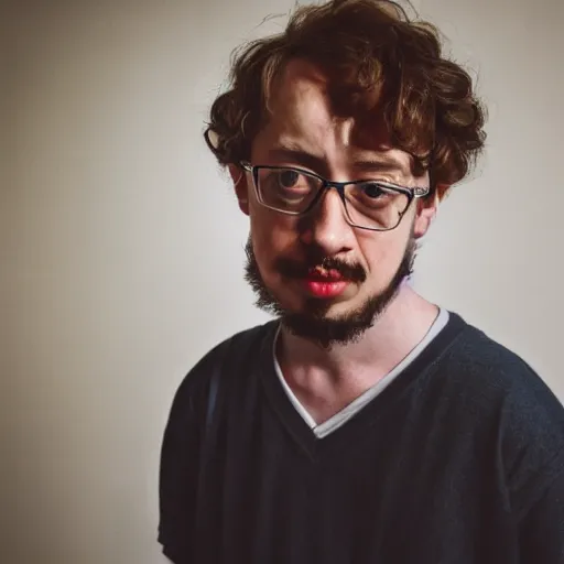 Prompt: close-up portrait of Sam Hyde in the style of James Jean, rule of thirds, sigma male, cinematic, kyoto japan setting