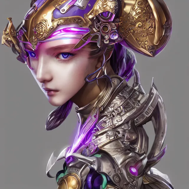 Image similar to studio portrait of lawful good colorful female holy mech paladin as absurdly beautiful, elegant, young sensual anime girl, ultrafine hyperrealistic detailed face illustration by kim jung gi, irakli nadar, intricate linework, sharp focus, bright colors, matte, octopath traveler, final fantasy, unreal engine highly rendered, global illumination, radiant light, intricate environment