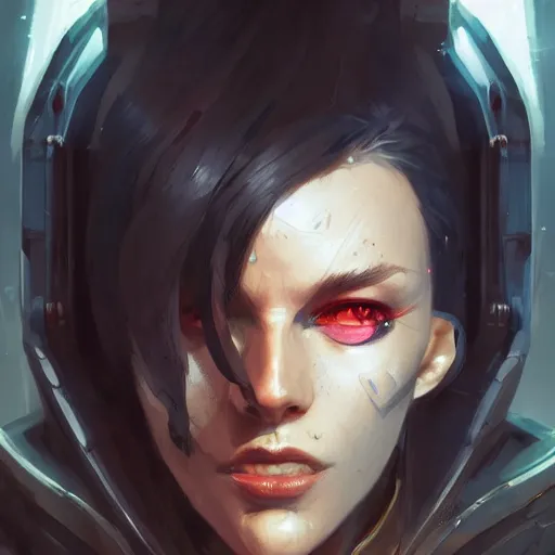 Prompt: a headshot portrait of a cyberpunk wizard with cybernetic battle mods, dark dystopia, 4k digital concept art by Marc Simonetti, Peter Mohrbacher, Artgerm, wlop, Andrei Riabovitchev, Artstation, CGsociety