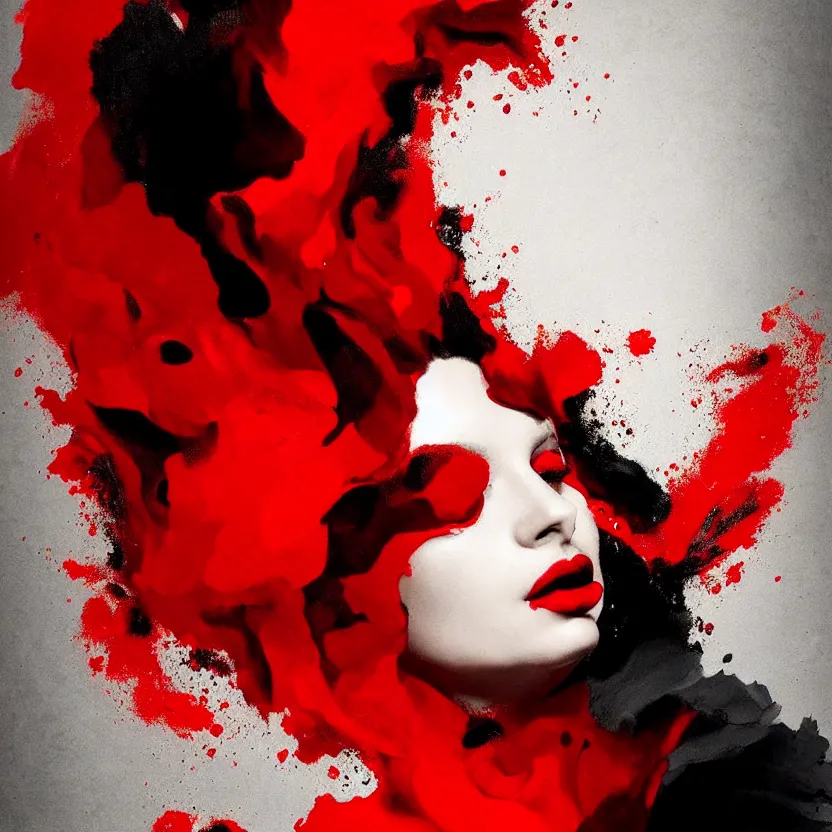 Image similar to a digital painting of a woman in red and black, an ultrafine detailed painting by alberto seveso, featured on deviantart, modern european ink painting, biomorphic, behance hd, lovecraftian