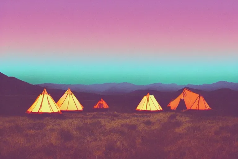 Prompt: new glowing camp life album cover, film, gradient