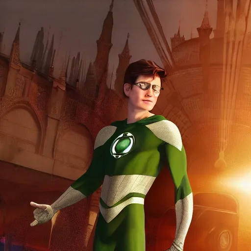 Prompt: peter parker wearing islamic clothes while talking to green lantern about the state of america, masterpiece, highly detailed, high quality, 4 k, anatomically correct, hyperrealistic, concept art, octane render, unreal engine 5, trending on artstation, trending on deviantart, matte, historical painting, fantasy style, path traced, high coherence, soft lighting, digital painting, mythical