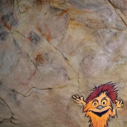 Prompt: Ancient cave paintings of The Lorax-W 910