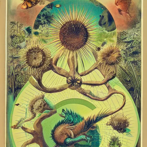 Prompt: sonic the hedgehog as a zoological illustration, 1 8 9 4, by ernst haeckel