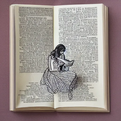 Image similar to cut paper art of belle reading a book