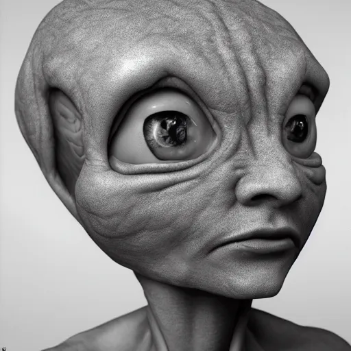 Prompt: beautiful photography of a grey alien, photorealistic, Canon eos M50, 50mm, cinematic, trending on Artstation
