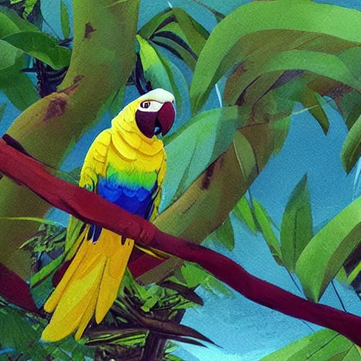 Prompt: parrot made of banana by makoto shinkai and ivan shishkin