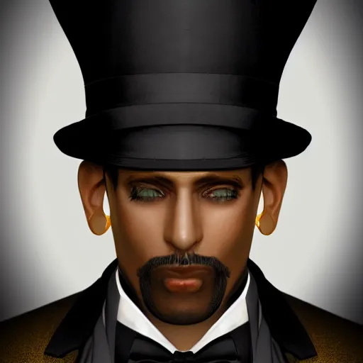 Image similar to a highly detailed portrait of a man in a high top hat covering his face, in a black tailcoat with a yellow waistcoat under the tailcoat, artstation, deviantart, professional, unreal engine 5, photorealistic