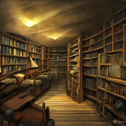 Image similar to steampunk oceanographer study, maps crowding the walls, bookshelves, paintings of ocean topography, sonar equipment, marine biologist lab, bookshelves, incandescent lighting, unreal engine, bibliopunk