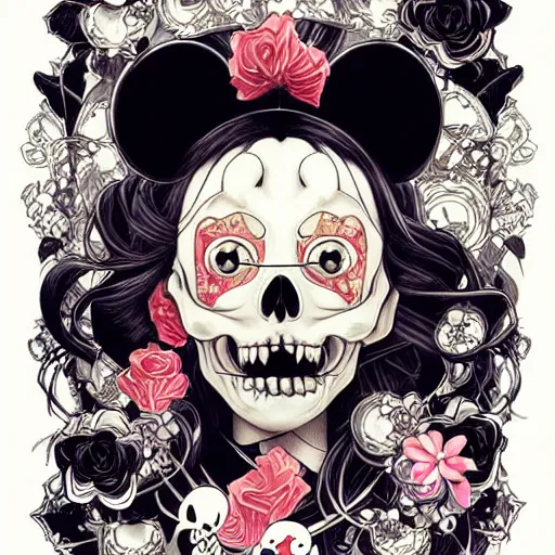 Image similar to anime manga skull portrait young woman skeleton, minnie mouse, intricate, elegant, highly detailed, digital art, art by JC Leyendecker and sachin teng