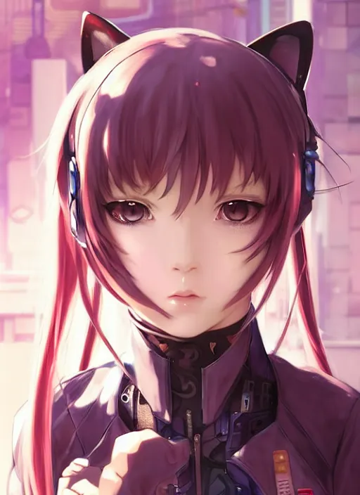 Image similar to cyberpunk nekopara fantastically detailed eyes cute girl portrait with fantastically detailed cat ears!!!!!!!!!!!! dressed like a cat modern anime style, made by Laica chrose, Mina Petrovic, Ross Tran, WLOP, Ruan Jia and Artgerm, Range Murata and William-Adolphe Bouguereau, unreal Engine Fantasy Illustration. award winning, Artstation, Hyperdetailed, 8k resolution ethereal bloom effect in pastel colours