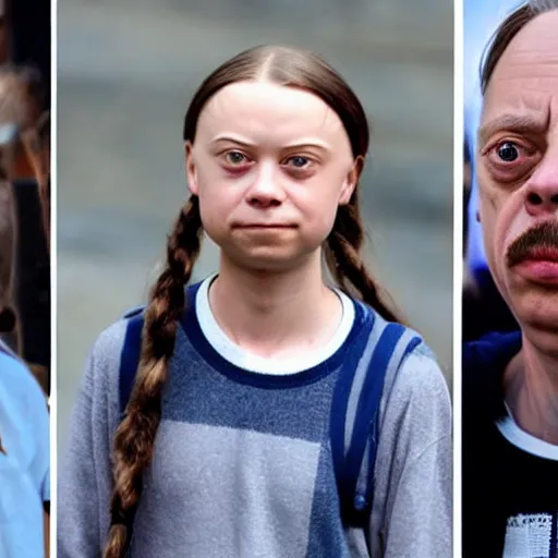 Prompt: a mix between greta thunberg and steve buscemi,