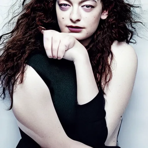 Image similar to lorde, extremely pretty and physically attractive, magazine photoshoot