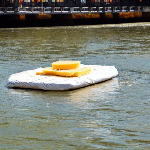 Image similar to cheese slice floating down the river