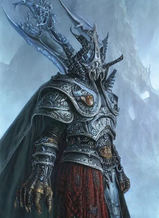 Image similar to hyper realist render of lich king by wayne berlowe