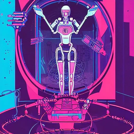 Prompt: a portrait of a beautiful cybernetic occultist performing summoning rituals to bring technological singularity, cyberpunk concept art by josan gonzales and jean claude meziere and syd mead and moebius