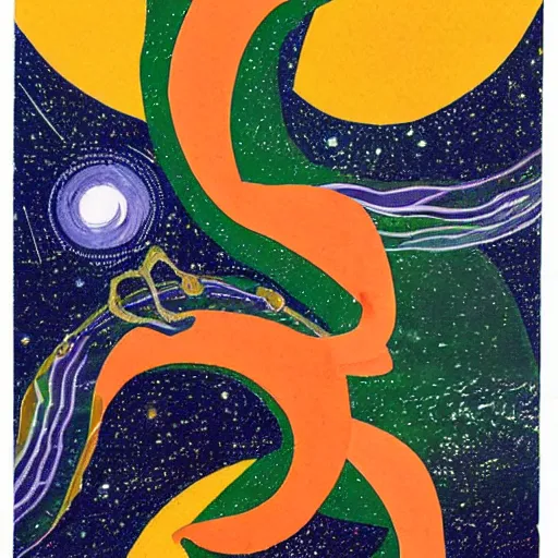 Image similar to contest winner by tomma abts. a performance art of a dragon in space. the dragon is in the foreground with its mouth open rows of sharp teeth. coiled & ready to strike, its tail is wrapped around a star in the background. background is full of stars & galaxies.