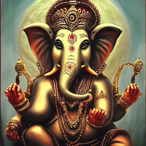 Image similar to Ganesha, elden ring boss, matte painting, detailed, elden ring, oil on canvas