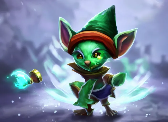 Prompt: champion splashart of yordle made out of ice