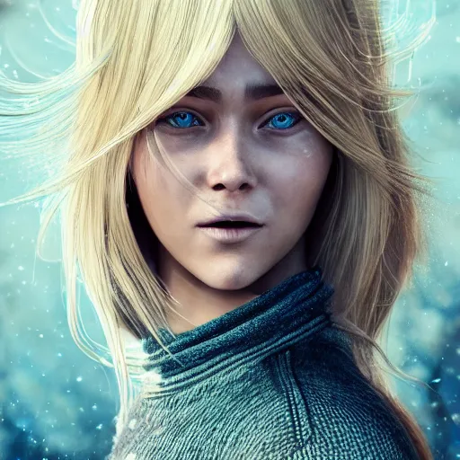 Image similar to epic action shot of beautiful scandinavian woman with symmetrical face stunning eyes and long blonde hair happy laughing, weta disney pixar, hi - fructose, decadent highly - detailed digital painting, golden ratio, octane render, artstation, cinematic composition, smooth, sharp focus, artgerm, mucha, loish, wlop hdr