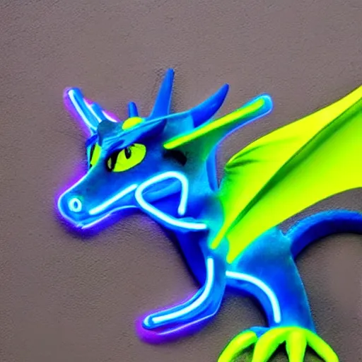 Image similar to neon blue and yellow super cool dragon