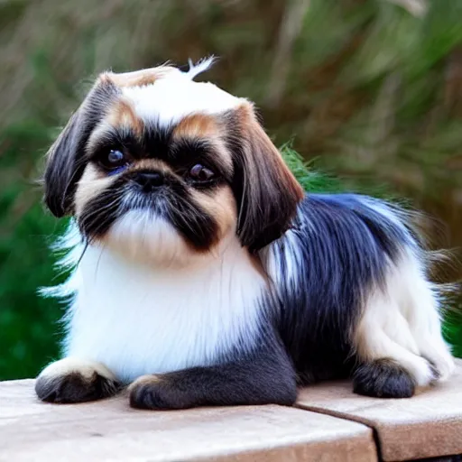 Image similar to a shih tzu, mixed with a goat