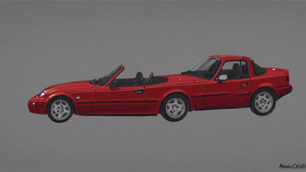 Image similar to 1 9 9 0 mazda miata in the style of ralph mcquarrie