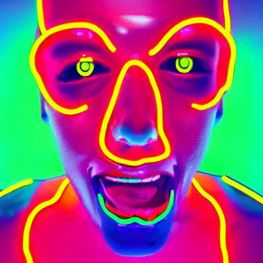 Prompt: neon screaming colourful 3 d shiny face