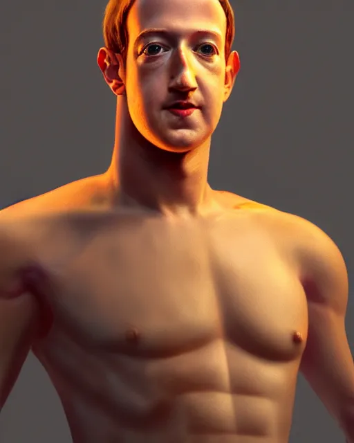 Image similar to mark zuckerberg as a sweet baby rays bbq cyborg, full body portrait, oil on canvas, octane render, trending on artstation