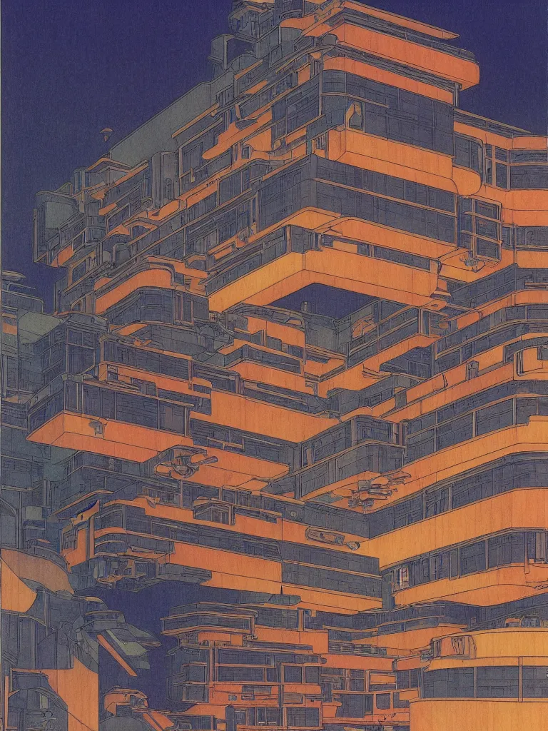 Image similar to a psychedelic hallucination of a brutalist hotel on the death star, by kawase hasui, moebius, edward hopper, colorful flat surreal design, dramatic lighting, hd, 8 k, artstation