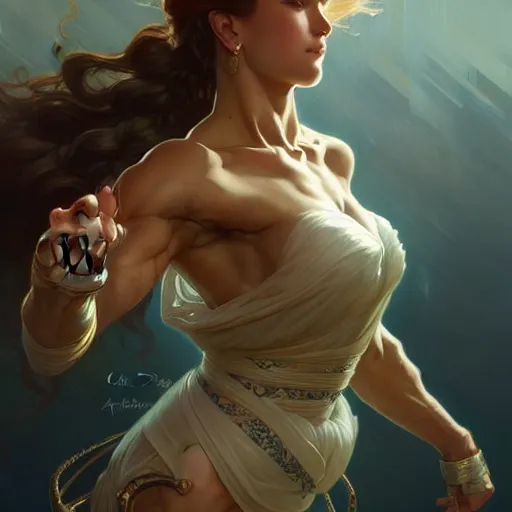 Image similar to , muscular upper body, D&D, fantasy, intricate, elegant, highly detailed, digital painting, artstation, concept art, smooth, sharp focus, illustration, art by artgerm and greg rutkowski and alphonse mucha