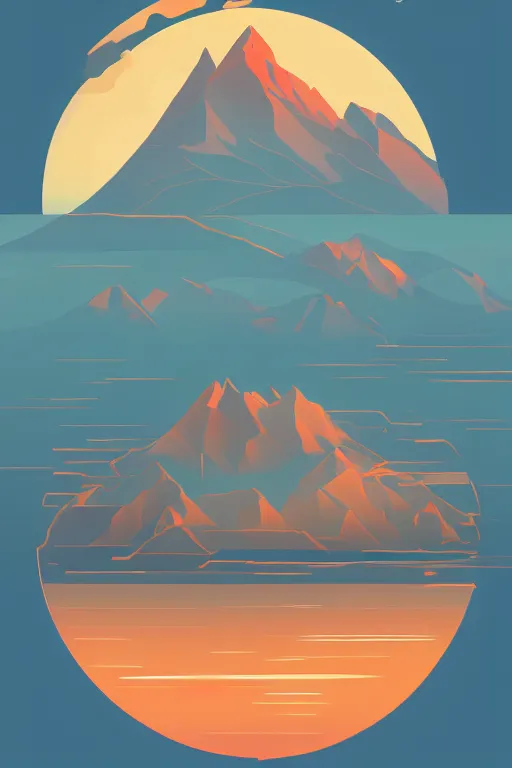 Image similar to sunrise mountain water vector illustration digital art by james gilleard trending on artstation