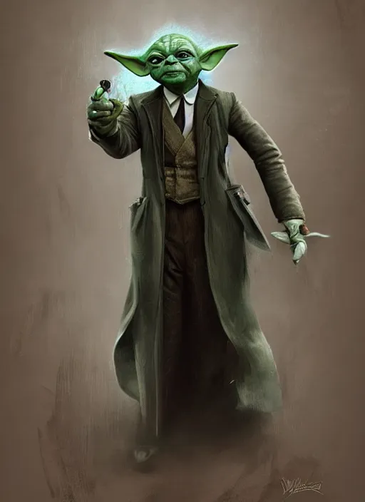 Image similar to !dream Yoda wearing a Peaky Blinders suit, elegant, digital painting, concept art, smooth, sharp focus, illustration, from StarCraft by Ruan Jia and Mandy Jurgens and Artgerm and William-Adolphe Bouguerea