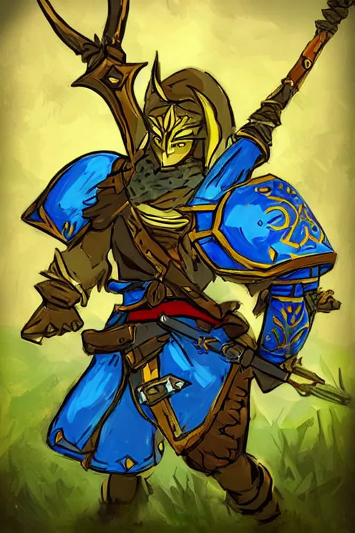 Image similar to an in game portrait of shovel knight from the legend of zelda breath of the wild, breath of the wild art style.