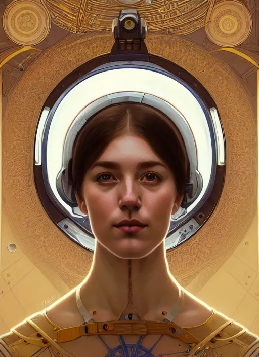 Image similar to symmetry!! portrait of a astronaut, midsommar style, intricate, elegant, highly detailed, digital painting, artstation, concept art, smooth, sharp focus, illustration, art by artgerm and greg rutkowski and alphonse mucha, 8 k