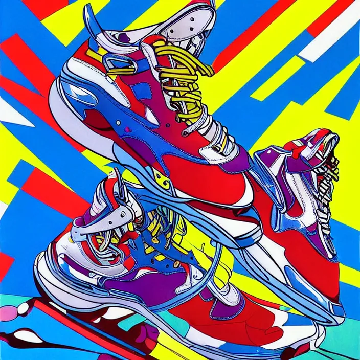 Image similar to futuristic sneakers in jeff koons hip hop bauhaus style, highly detailed, hyper realistic, art by todd mcfarlane