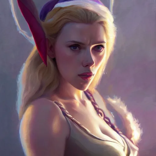 Prompt: a movie still frame, of scarlett johansson as a female elf, oil on linen, beautiful painting, by tooth wu, artgerm, fantasy concept art portrait, by bayard wu,