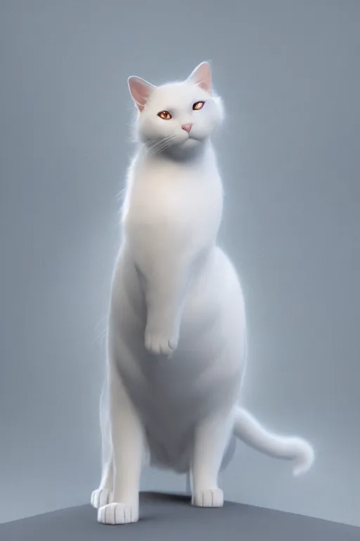 Image similar to a white cat with blue eyes wearing a red formal overcoat, hyperrealistic, concept art, octane render, unreal engine 5, realistic and defined face, profile picture, digital art, pixar and disney style, symmetrical, high quality, highly detailed, high coherence, path traced, house background, low contrast, beautiful, elegant clothes