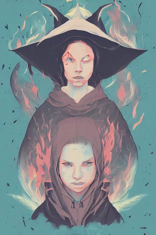 Image similar to portrait of a witch fire with hoodie by Sachin Teng and wlop