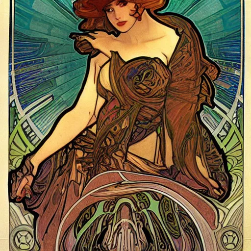 Image similar to art nouveau godzilla by alphonse mucha