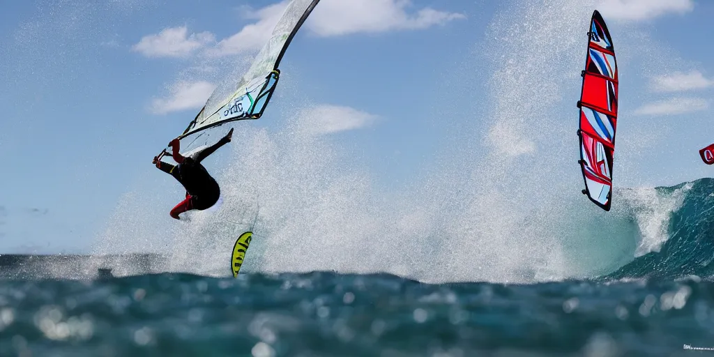 Image similar to kristoffer egeberg windsurfing in hawaii, extreme closeup