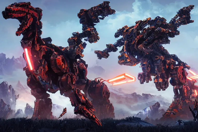 Image similar to ravager machine mecha animal beast robot of horizon forbidden west horizon zero dawn bioluminiscence global illumination ray tracing hdr fanart arstation by sung choi and eric pfeiffer and gabriel garza and casper konefal