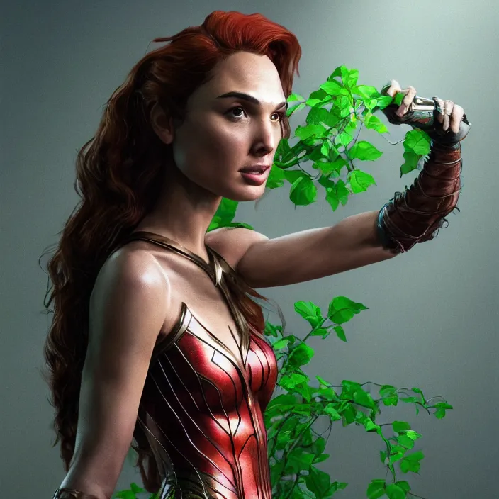 Image similar to portrait of Gal Gadot as a Poison Ivy in Batman & Robin 1997. intricate artwork. by Tooth Wu, wlop, beeple, dan mumford. octane render, trending on artstation, greg rutkowski very coherent symmetrical artwork. cinematic, hyper realism, high detail, octane render, 8k