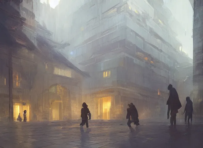 Image similar to new one beautiful golden house shadow of people volumetric lighting, digital painting, highly detailed, artstation, sharp focus, illustration, concept art, ruan jia, steve mccurry, amazing composition